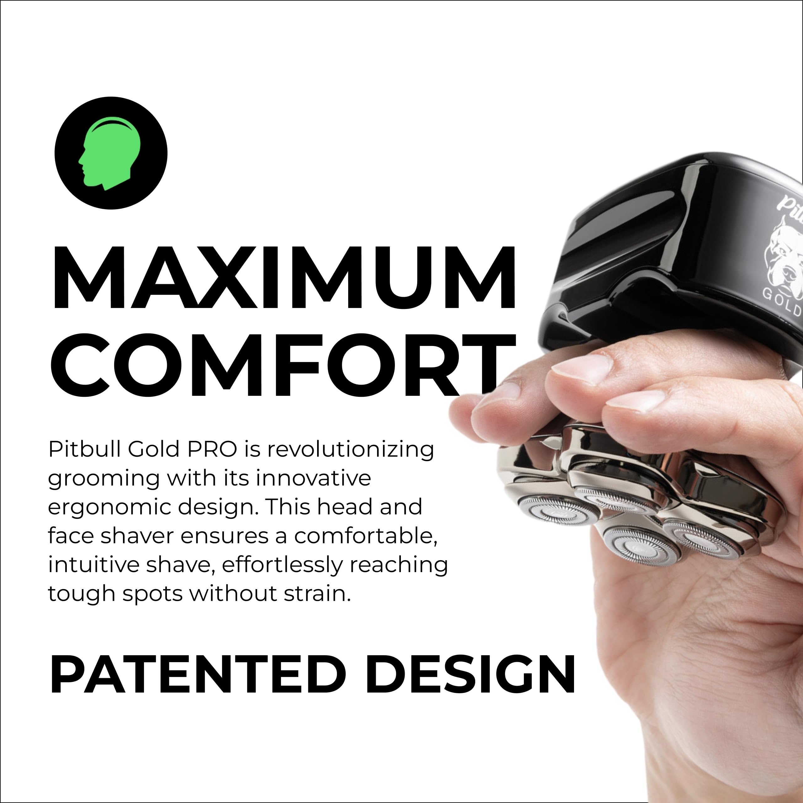 Skull Shaver Pitbull Gold PRO Head & Face Shaver - Premium Cordless Electric Shaver - for Wet & Dry Shaving - Features LED Battery Display - Comes with Travel Pouch