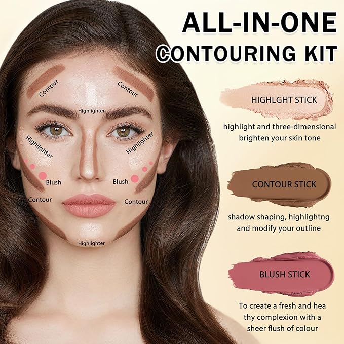 IONSGAKO 6 Colors Double-ended Cream Contour Stick Makeup Kit, Set B