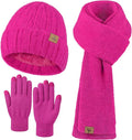 LOROME Winter Beanie Hat Gloves Scarf, Cashmere Hat Gloves Scarf Set Women