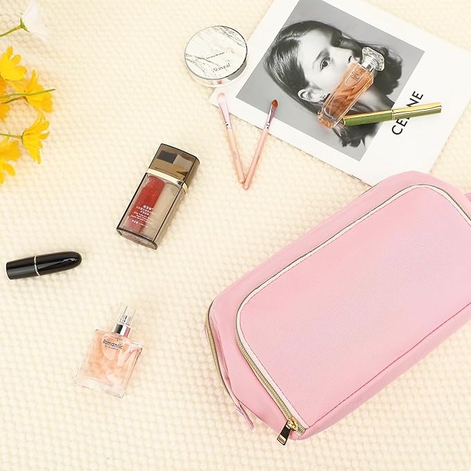 Fammart Travel Makeup Bag, Wide-open Cosmetic Bag Make Up Organizer Case with Brushes Pocket for Women, Large Family Toiletry Bag Skincare Pouch for Toiletries Accessories