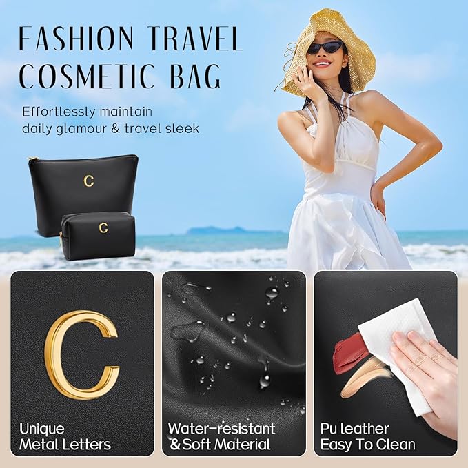 CLOUDWINGS Gifts for Women Girls Personalized Initial Travel Makeup Bag