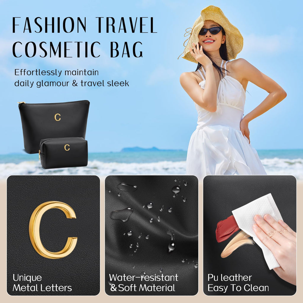 CLOUDWINGS Gifts for Women Girls Personalized Initial Travel Makeup Bag