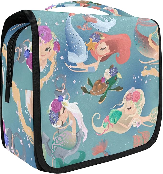 senya Hanging Travel Toiletry Bag Kit Makeup Case Cosmetics Organizer for Men Women (Mermaid Girls Princess)