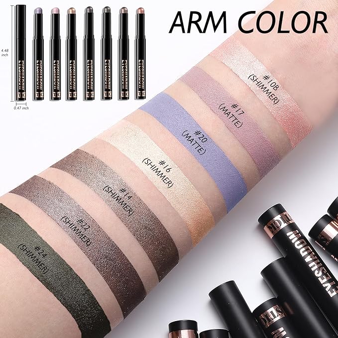 Wugbc Rose Gold Shimmer Eyeshadow Stick, Waterproof Cream Eye Shadow Pencil Long-Lasting Crease-Proof Glitter Eyeshadow Crayon Smooth High Pigmented Highlighter Neutral Eye Shadow Liner Makeup