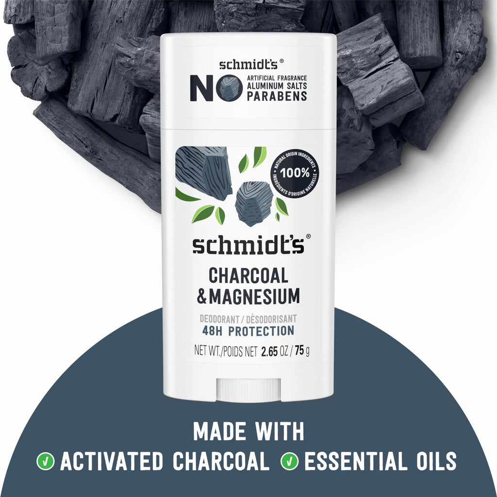 Schmidt's Aluminum-Free Vegan Deodorant Charcoal & Magnesium 2.65 oz 4 ct