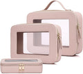 Pinkmik Clear Makeup Bag with Brush Bag 3pcs Waterproof Travel Case for Cosmetics and Toiletries Women's Makeup Organizer with Zipper (Pink, L+M+SLIM)