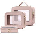 Pinkmik Clear Makeup Bag with Brush Bag 3pcs Waterproof Travel Case for Cosmetics and Toiletries Women's Makeup Organizer with Zipper (Pink, L+M+SLIM)
