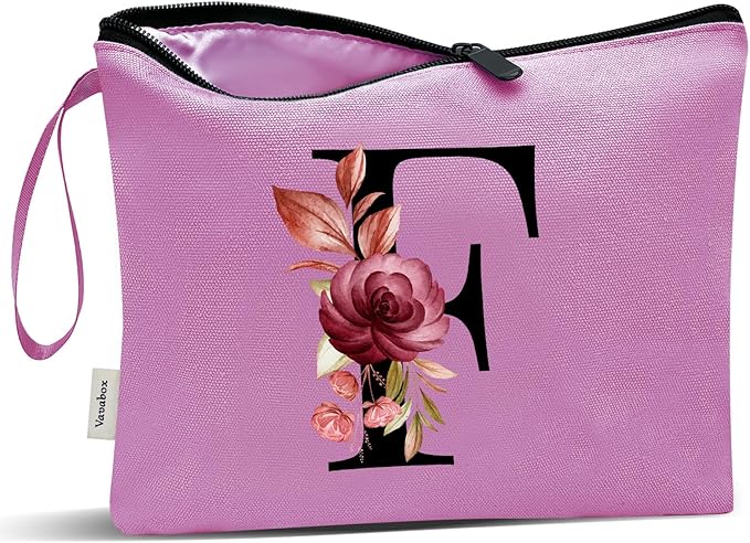 Vavabox A-Z Personalized Makeup Bag, Birthday Gifts for Women Mom, Gifts for Best Friend, Bride Bridesmaid Cosmetic bag (F, 07-Purple)