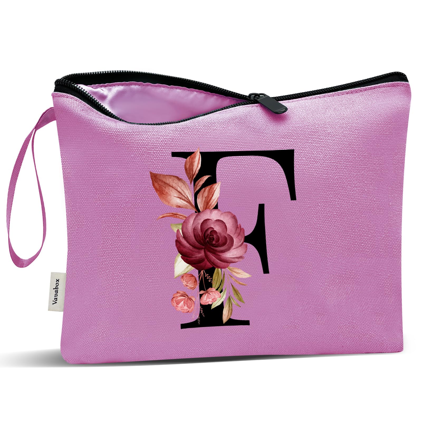 Vavabox A-Z Personalized Makeup Bag, Birthday Gifts for Women Mom, Gifts for Best Friend, Bride Bridesmaid Cosmetic bag (F, 07-Purple)