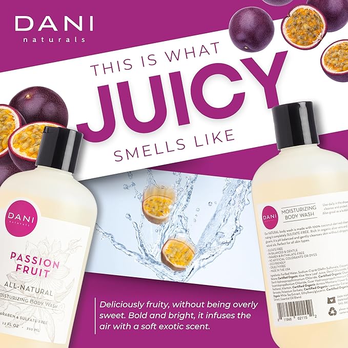 DANI Naturals Passion Fruit Body Wash, Sulfate-Free and Vegan, 12 fl oz