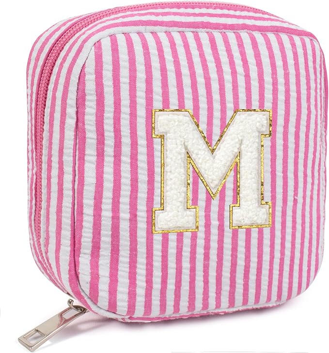 LETGO Easter Gifts for 3 4 5 6 7 8 9 10 11 12 13 Year Old - Personalized Cute Pink Initial Cosmetic Make Up Bag Makeup Bag for Women Daughter Sister Teacher Friend Girlfriend