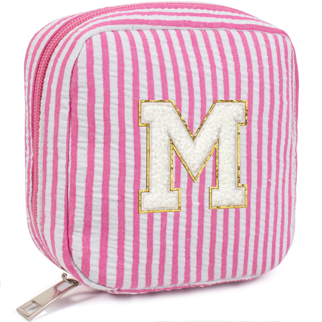 LETGO Easter Gifts for 3 4 5 6 7 8 9 10 11 12 13 Year Old - Personalized Cute Pink Initial Cosmetic Make Up Bag Makeup Bag for Women Daughter Sister Teacher Friend Girlfriend