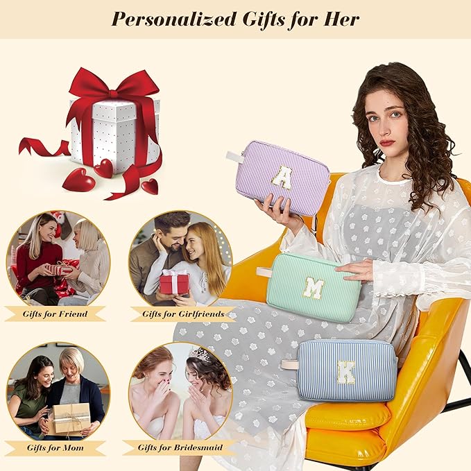 Travel Makeup Bag Christmas Gifts for Women Girl Teens, Personalized Initial Makeup Bag for Cute Teen Girls, Preppy Stuff Toiletry Bag Cosmetic Bag, Teen Girls Gift Trendy Stuff, Letter B