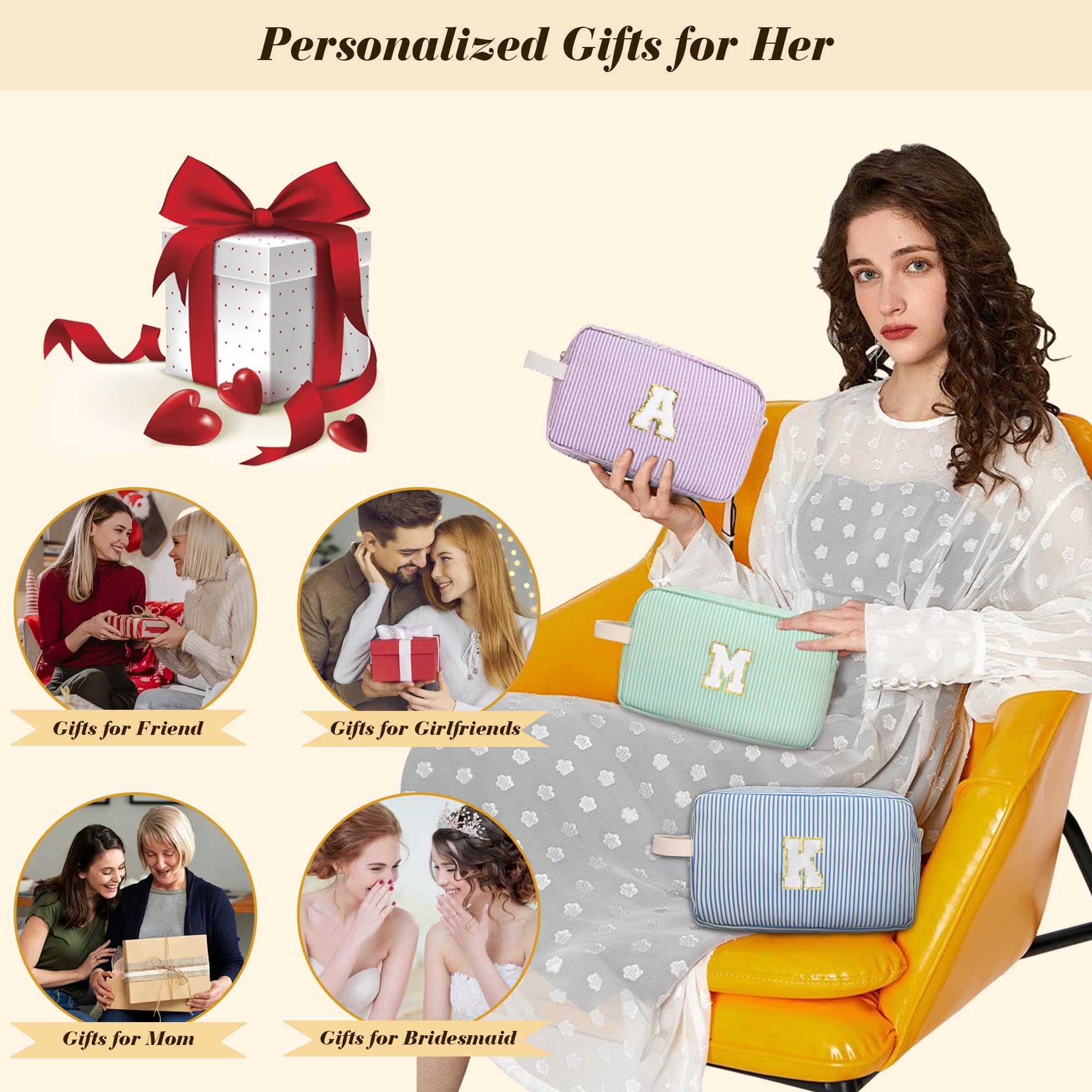 DOSUKE Travel Makeup Bag Christmas Gifts for Women Girl Teens, Personalized Initial Makeup Bag for Cute Teen Girls, Preppy Stuff Toiletry Bag Cosmetic Bag, Teen Girls Gift Trendy Stuff, Letter J