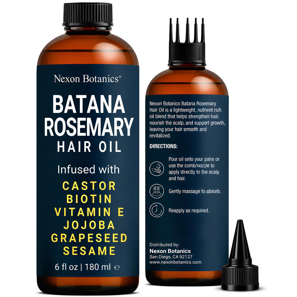 Batana Rosemary Oil for Hair Growth 6 fl oz - Lightweight Scalp Oil for Dry, Damaged Hair & Frizz Control - Aceite de Romero Para el Cabello - Nexon Botanics