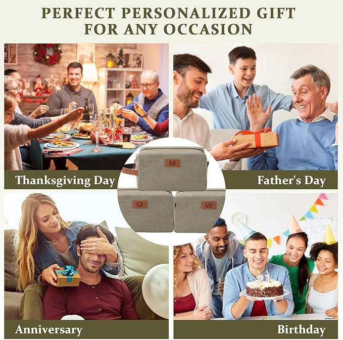 Travel Size Essentials Canvas Toiletry Makeup Bag Olive Green (Initial F)