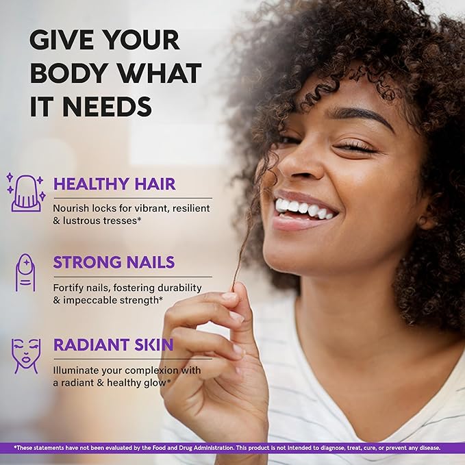 Biotin | Collagen | Hyaluronic Acid | Keratin - Hair Growth & Strength Support Vitamins - Skin & Nails Supplement - Clinically Tested for Men & Women - 25000mcg Vitamins B1, B2, B3, B6 & B7 - 60 Caps