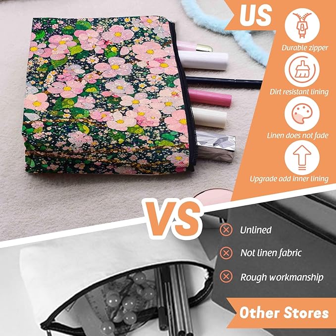 Scribesense Cosmetic Bags Travel Makeup Toilet Case Waterproof Pouch for Women Girls 6.7X9.45inches - Lovely Pink - Bloom Tapestry