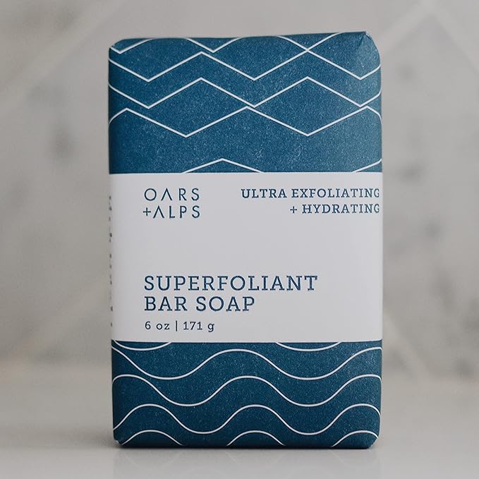 Oars + Alps Exfoliating & Moisturizing Bar Soap for Men, Deep Cleaning Soap, Clean Ingredients, All Skin Types, Jojoba Beads, 1pk