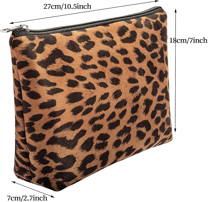 AGBIADD Makeup Bag For Women - Soft and Warm Material Cosmetic Bags Leopard Print Design Ladies Tote Bag,Women's Pencil Case Makeup Organizer with Zipper (Brown)