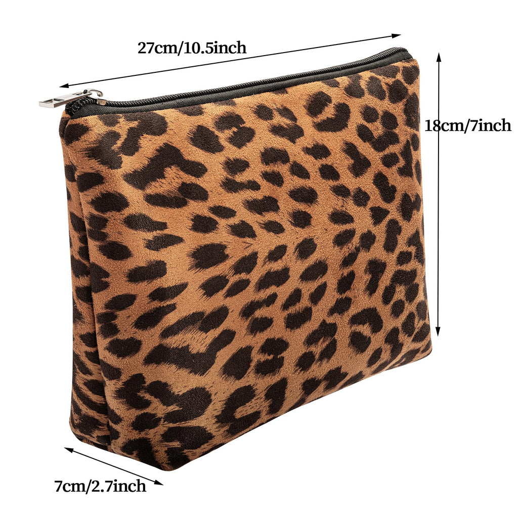 AGBIADD Makeup Bag For Women - Soft and Warm Material Cosmetic Bags Leopard Print Design Ladies Tote Bag,Women's Pencil Case Makeup Organizer with Zipper (Brown)