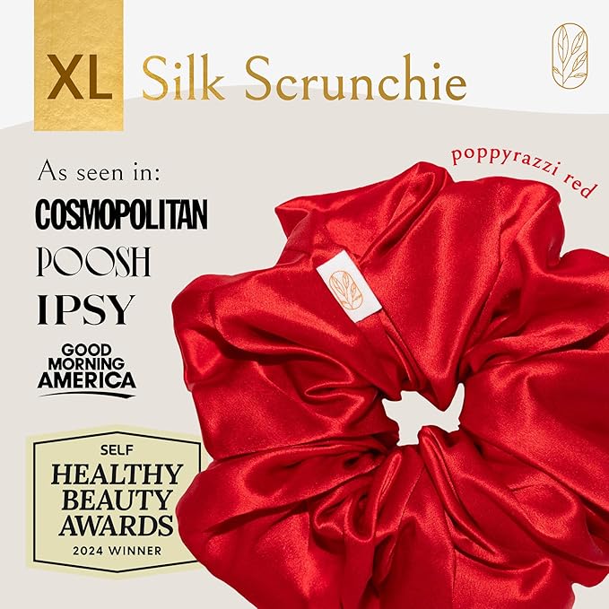 Curlfriend Oversized Mulberry Silk Scrunchies, XL, Poppy Razzi Red
