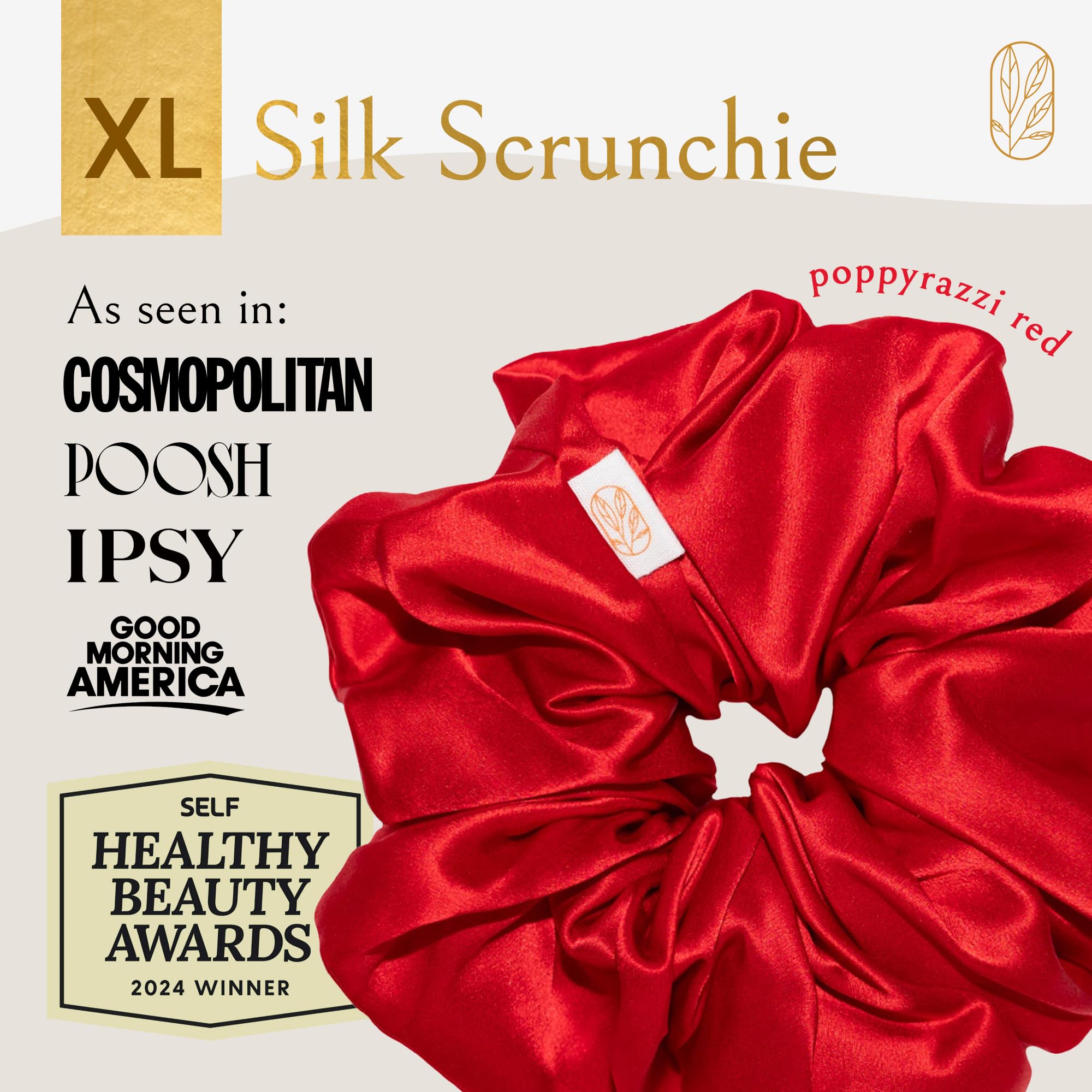 Curlfriend Oversized Mulberry Silk Scrunchies, XL, Poppy Razzi Red