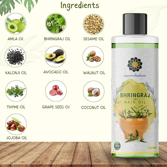AYURVEDASHREE Hair Oil 6.76 fl oz., with Bhringraj, Amla Extract, Kalonji, Seasme, Avacado, Walnut, Thyme, Jajoba, Grape Seed & Coconut Oil 200 ml