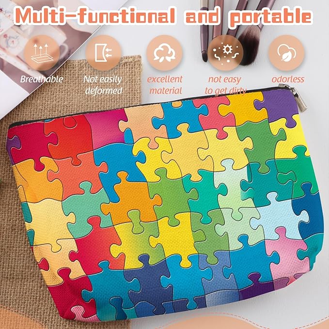 Scribesense Makeup Bag Travel Cosmetic Bags Small Makeup Case Waterproof Zipper Pouch for Women Girls 7X9inches - Colorful Puzzle Pieces Pattern