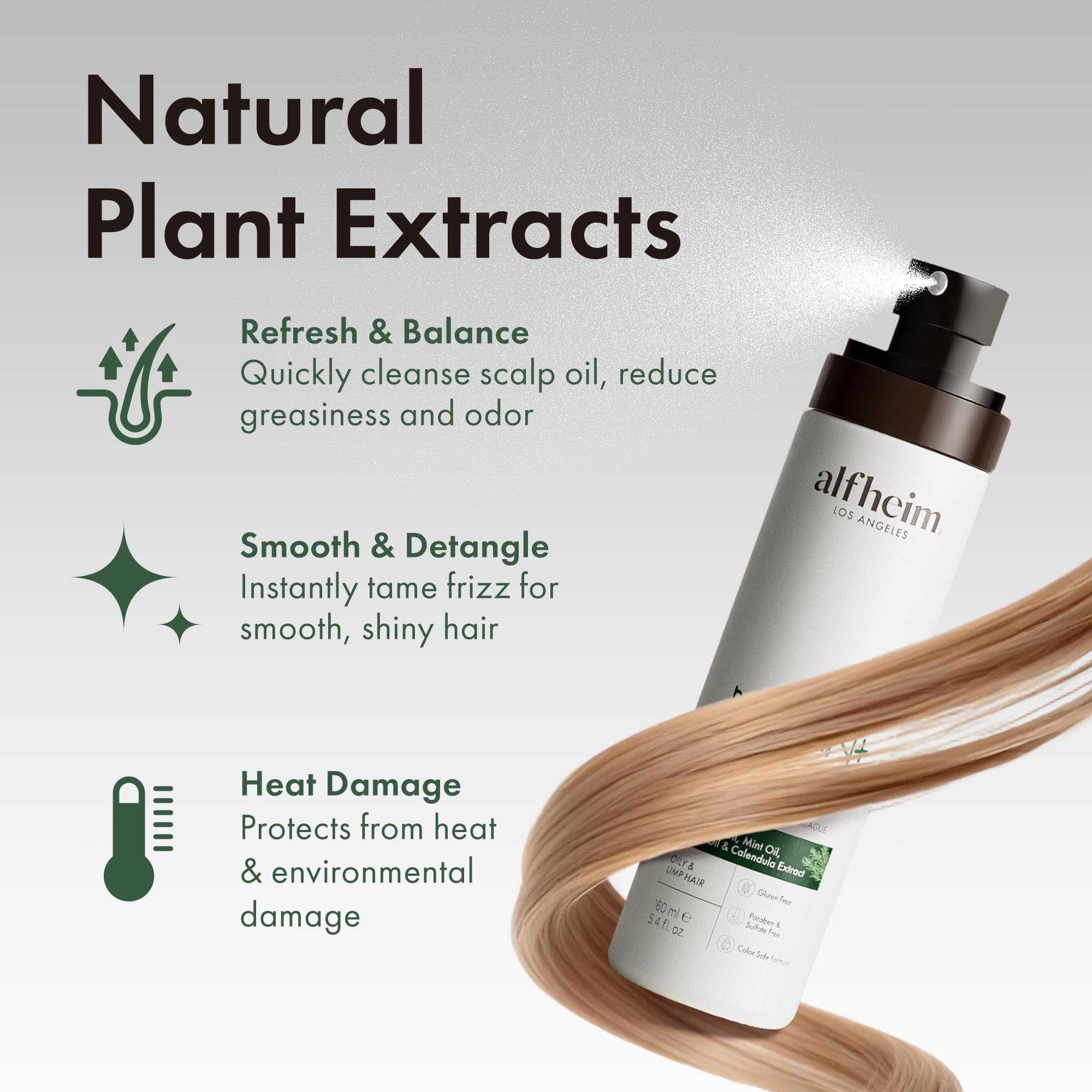 ALFHEIM Rosemary+ Purifying Leave-In Spray Conditioning & Refreshing Spray for Oily & Fine Hair with Rosemary, Peppermint & Jojoba Oils – Mist – Lightweight, Smooths & Revives – 5.4 oz / 160 ml