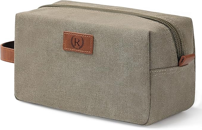 Travel Size Essentials Canvas Toiletry Makeup Bag Olive Green (Initial R)