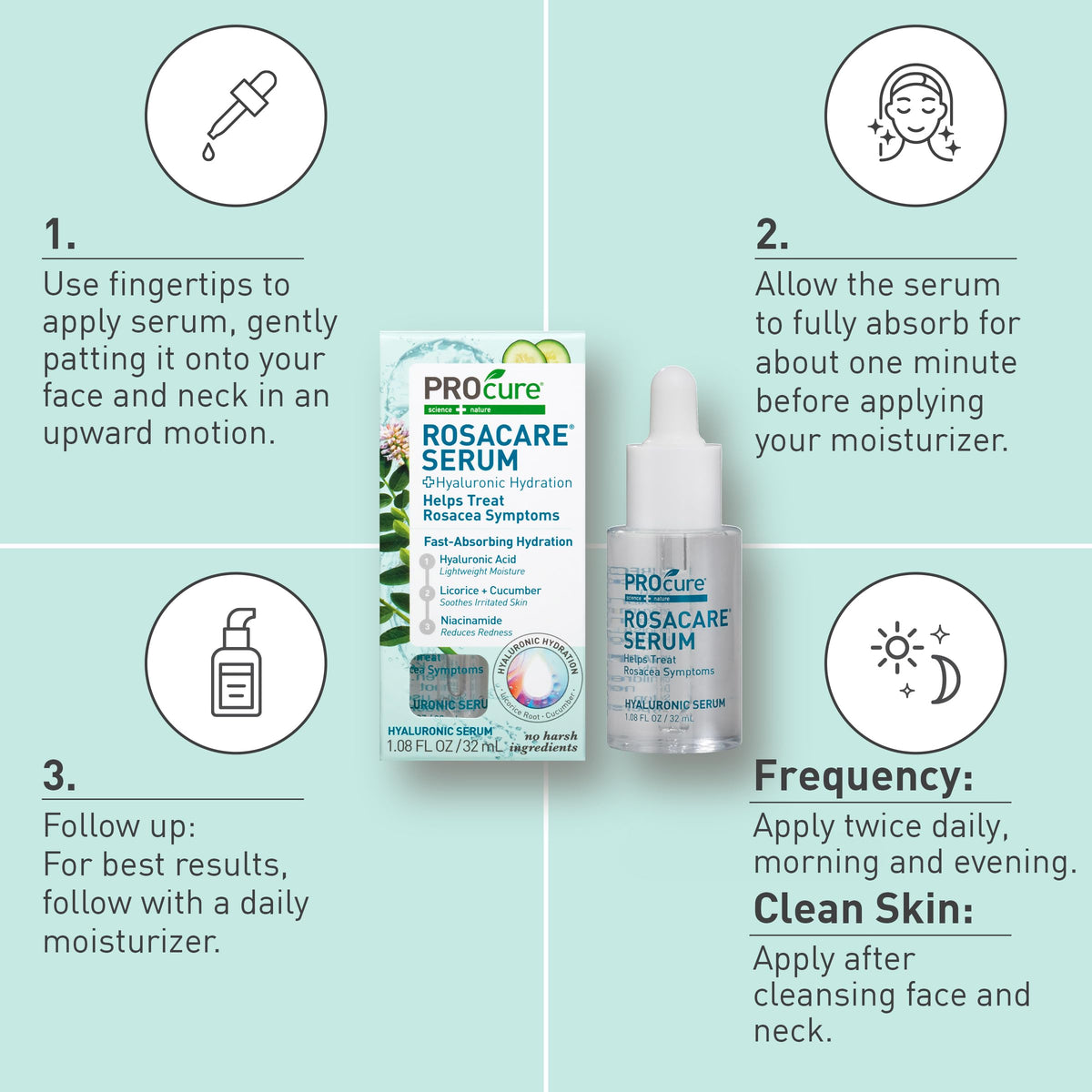 PROcure Rosacare Face Serum 1.08oz - Hyaluronic Acid, Niacinamide, Licorice