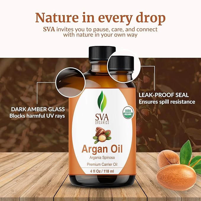 SVA Organic Argan Carrier Oil, Glass Bottle with Dropper, 4 Fl Oz (118 ml)