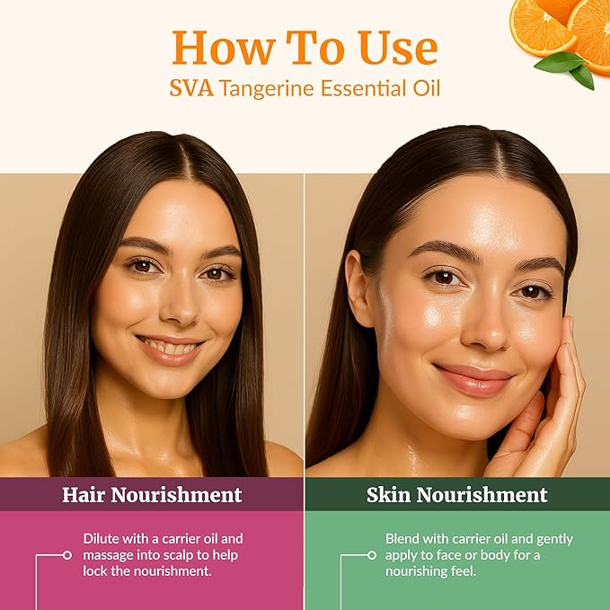 SVA Tangerine Essential Oil 4 Fl Oz – for Diffuser, Skin & Hair Care – Ideal for Massage & DIY Blends – with Dropper