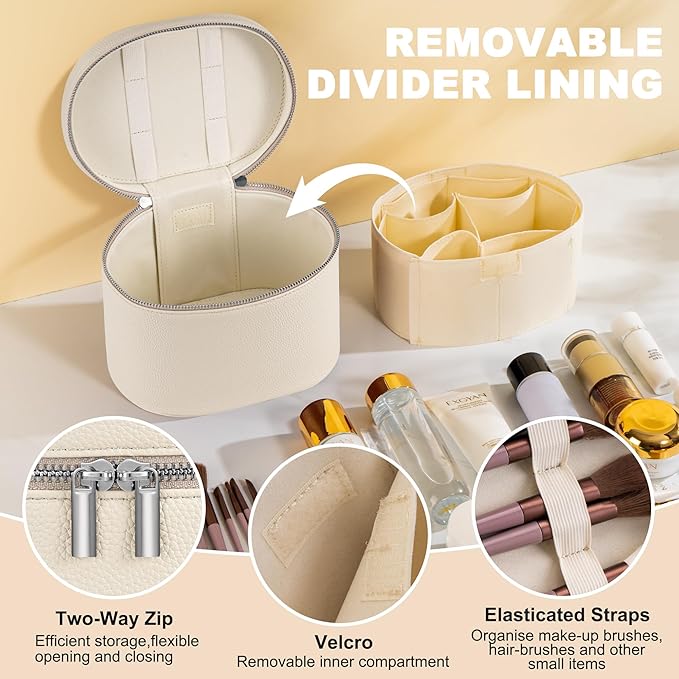 UUYUUY Makeup Bag Vanity Case Cosmetic Bag with Removable Divider Travel Toiletry Bag for Women Portable Make up Box Organizer, Beige