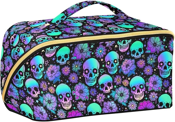 MNSRUU Makeup Organizer Bag, Funny Skulls Travel Makeup Bags Makeup Vanity Case Large Capacity Rhombus Cosmetic Toiletry Bag for Girl Women Ladies