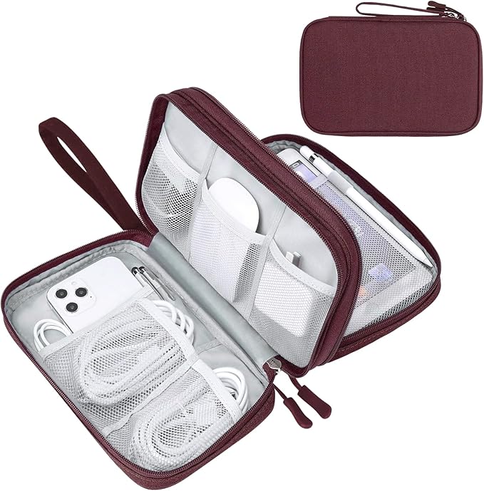 FYY Electronic Organizer, Travel Tech Pouch Bag, Large, Wine Red