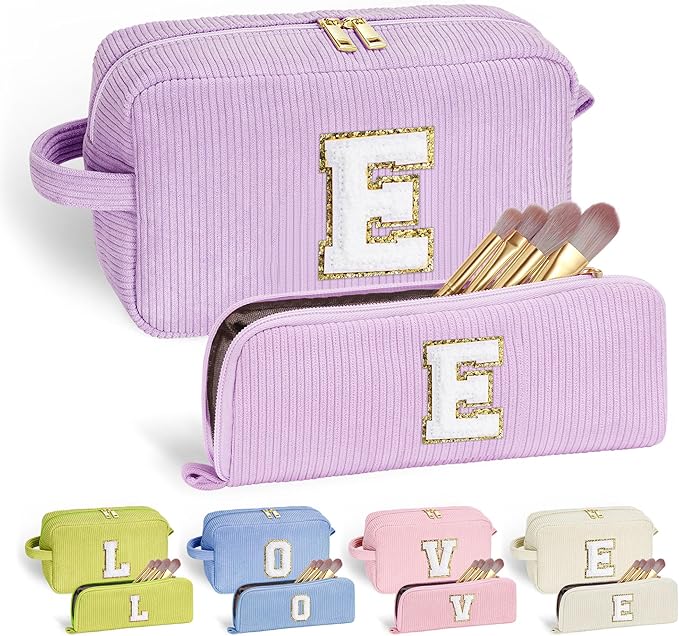 YOOLIFE Monogram Make Up Bag - Cute Cosmetic Bags for Women & Girls, Bridesmaid & Bride Gifts, Letter E