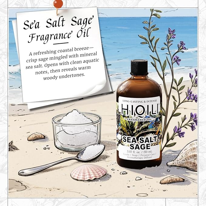 HIQILI Sea Salt Sage Fragrance Oil for Diffuser, DIY Perfume - 5.07 Fl Oz