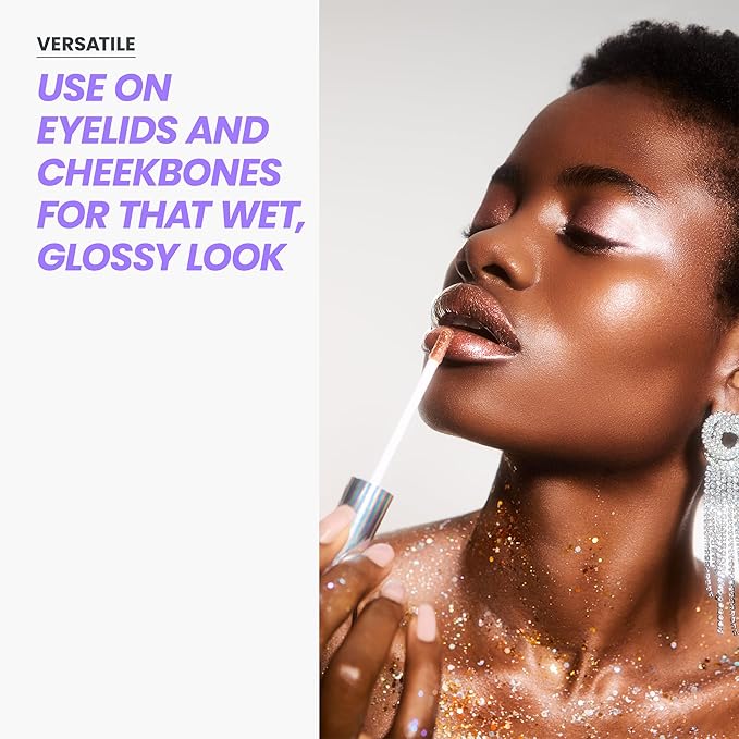 Wonderskin Lip Gloss – Wonder Blading Top Gloss, Hydrating High Shine Lip Makeup (Gold Glitter)