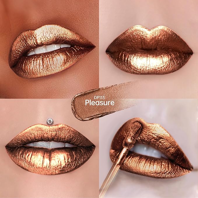 Depuplum Brown Lipsticks for Women Metallic Glitter Lipstick Long Lasting
