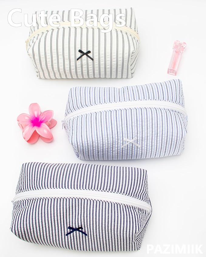 PAZIMIIK Cozy Makeup Bag for Women,Zipper Cosmetic Pouch,Stripe Black
