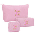MONSTINA Personalized Initial Makeup Bag for Women,Monogram Make Up Case for Girlfriend Bridesmaid Wife,Birthday Gift for Her Cute Toiletry Bag,3PCS,Pink E