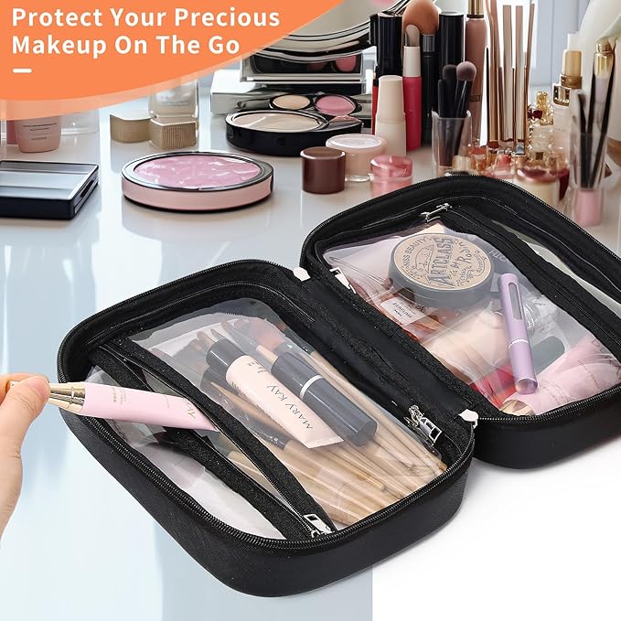 Pinkmik Travel Makeup Bag Set Portable Clear Cosmetic & Toiletry Case Women's Purse Organizer and Car Essentials with Zipper