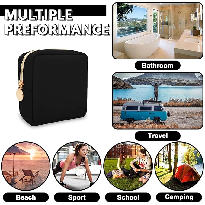 UIXIZQ Waterproof Mini Makeup Bag for Purse,Small Cosmetic Pouch Nylon Travel Toiletry Organizers Bag for Women Girls,Cute Zipper Preppy Coin Purse for Work(Mini-Black)