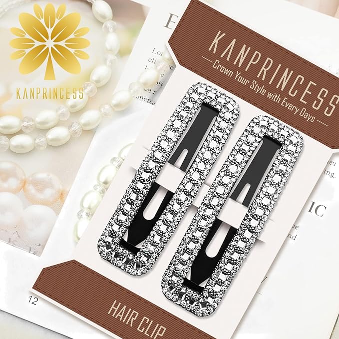 Kanprincess Rhinestone and Crystal Hair Clips 2-Pack, Sparkly Barrettes & Elegant Bling Accessories for Women & Girls(Set5)