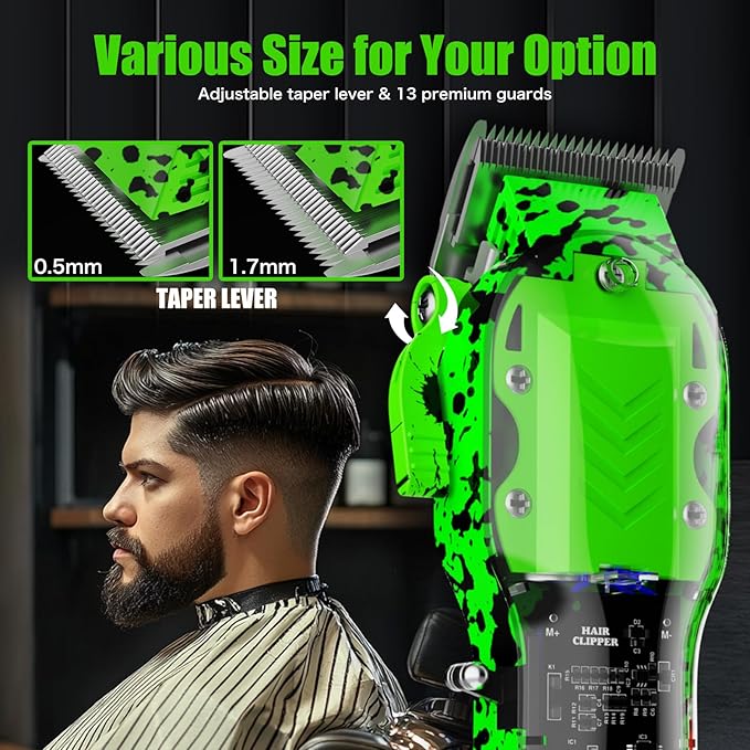 Tuanchuanrp Professional Hair Clippers for Men, Cordless Barber kit for Hair Cutting & Grooming, Hair Clippers Set for Barber Haircut with LED Display 8 Fade Taper Combs(Green)