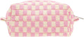Checkered Makeup Bag for Purse, Small Travel Cosmetic Pouch,Pink Beige