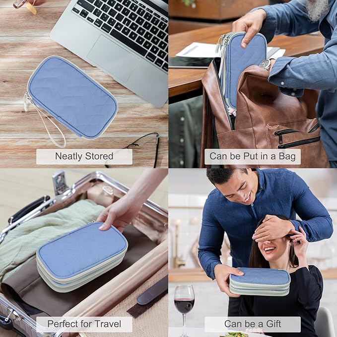FYY Electronic Organizer, Travel Tech Pouch, Cable Organizer Blue Quilted