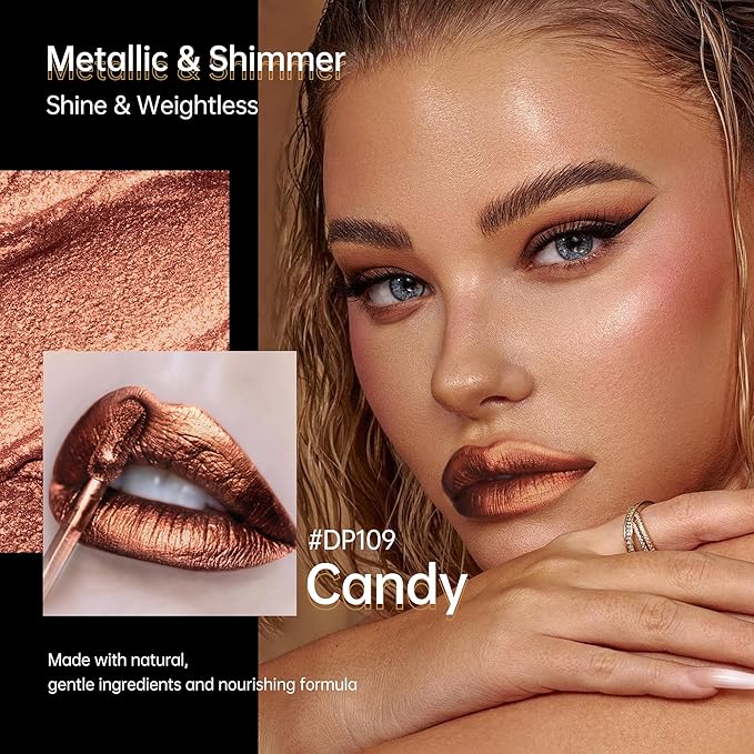 Dark Brown Lipsticks for Women Metallic Glitter Long Lasting Lipstick